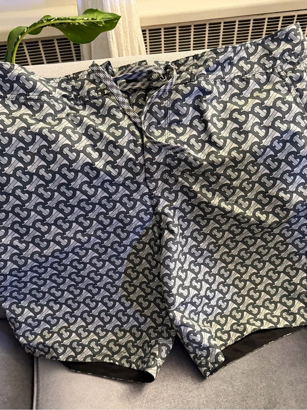 Men's BurberryPatterned Swim/Beach Shorts - Black & Gray